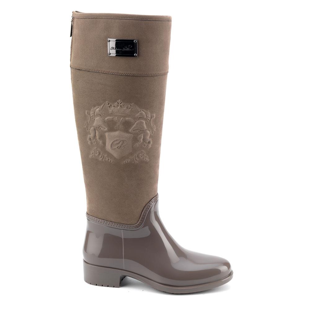 Boot with a suede effect high leg and embossing., Taupe, 36